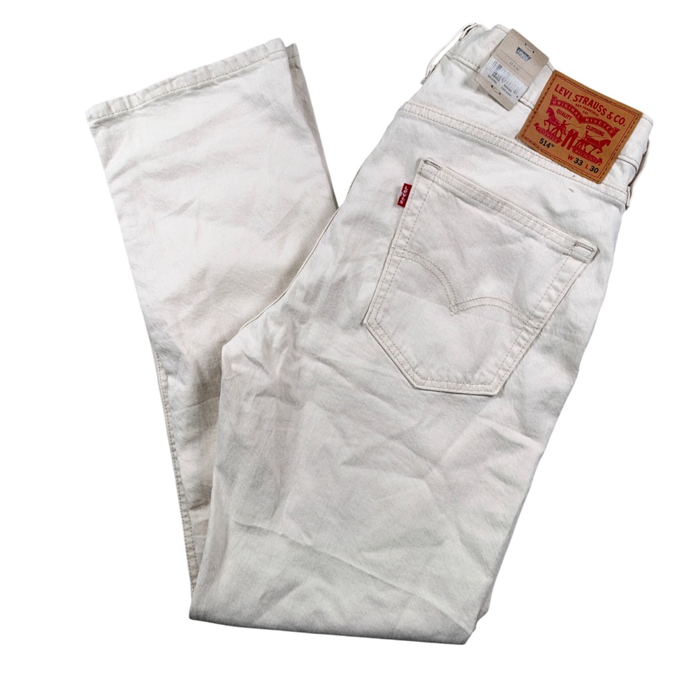 NEW Levi 514 Straight Pants Men 33x30 Cream Off-White Stretch Denim Jeans